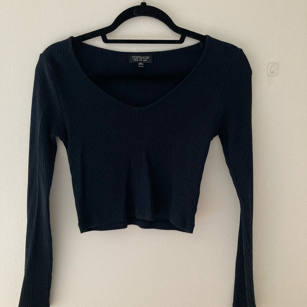 top shop navy blue long sleeve crop top